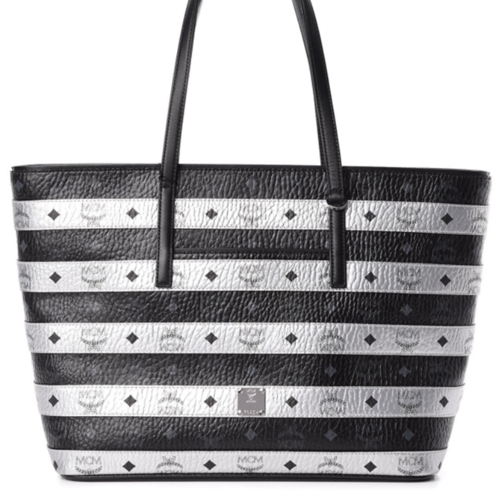 Authentic MCM metallic silver and black tote